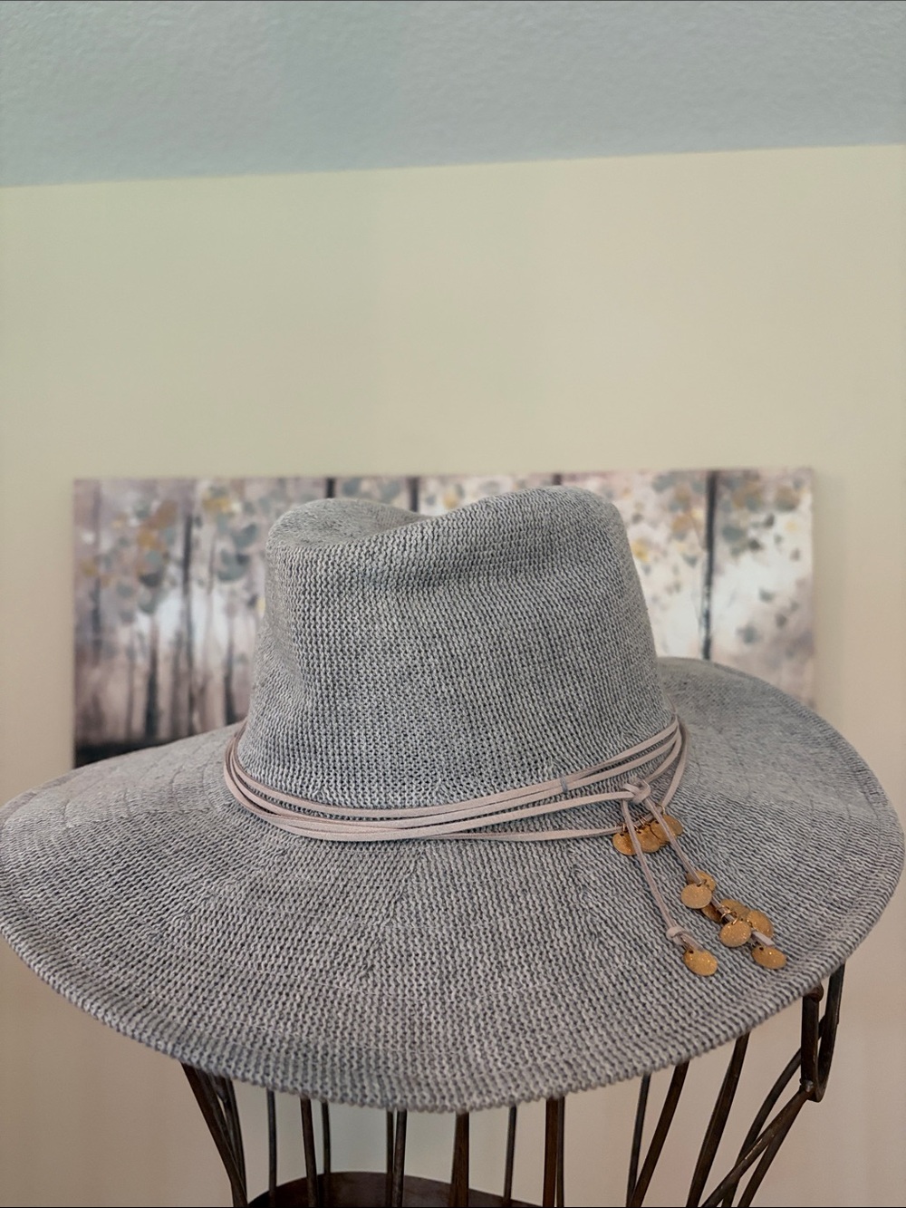 NWT Woven Gray Blue Packable Hat Adjustable Brim Size ML